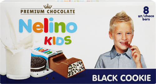 Шоколад молочный NELINO Kids с молочной начинкой и крошкой шоколадного печенья, 93г, детальное фото