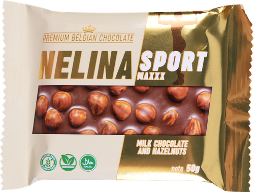 Шоколад молочный NELINA Sport с цельными ядрами фундука, 50г, вид