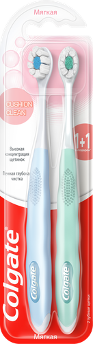 Зубная щетка COLGATE Cushion Clean, мягкая, 2шт, крупный план