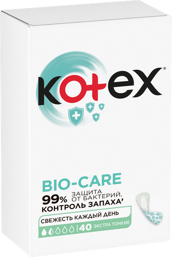 Прокладки ежедневные KOTEX Bio-care Экстра тонкие, 40шт, крупный план