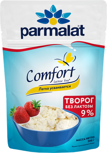 Творог рассыпчатый PARMALAT Comfort безлактозный 9%, без змж, 260г, картинка