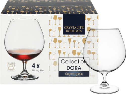 Набор бокалов для коньяка CRYSTALITE BOHEMIA Dora 690мл, стекло, Арт. 67035, 4шт, изображение