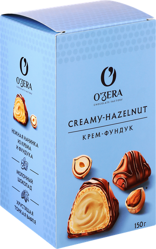 Конфеты вафельные O'ZERA с молочно-ореховой начинкой в молочном шоколаде, 150г, детальное фото