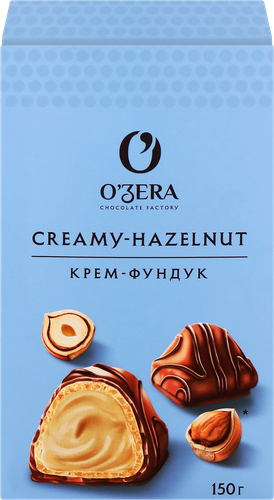 Конфеты вафельные O'ZERA с молочно-ореховой начинкой в молочном шоколаде, 150г, крупный план