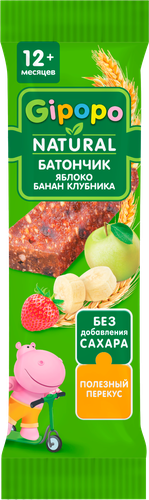 Батончик злаковый GIPOPO Яблоко, банан и клубника, с 12 месяцев, 20г, фотография