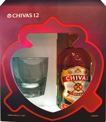 Виски CHIVAS REGAL Шотландский купажированный 12 лет 40% со стаканом, п/у, 0,75л