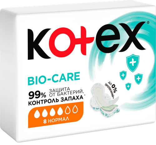 Прокладки гигиенические KOTEX Bio-Care Normal, 8шт, вид