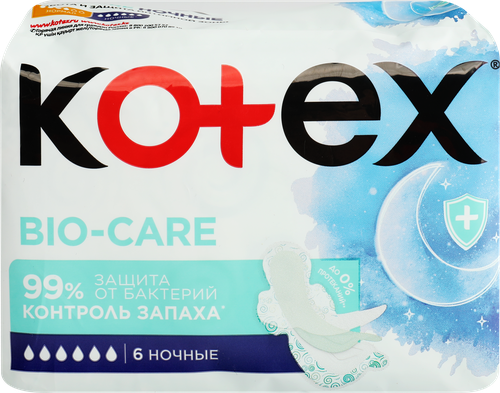 Прокладки гигиенические KOTEX Bio-care ночные, 6шт, картинка