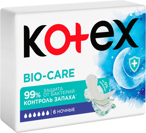 Прокладки гигиенические KOTEX Bio-care ночные, 6шт, фотография