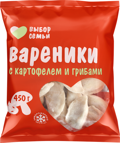 Вареники ВЫБОР СЕМЬИ с картофелем и грибами, 450г, крупный план
