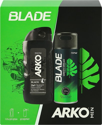Набор подарочный ARKO Гель для душа Black, 260мл+Дезодорант Green Dream, 150мл, фото