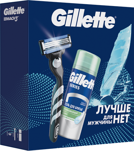 Набор подарочный GILLETTE Mach3 Алоэ для чувствительной кожи Бритва для бритья+Гель для бритья, 75мл, крупный план