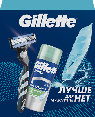 Набор подарочный GILLETTE Mach3 Алоэ для чувствительной кожи Бритва для бритья+Гель для бритья, 75мл, фото