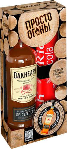 Промо-набор: Коктейль OAKHEART Original Spiced Gold с ромом 35%, 0,7л + RICH Cola 2х0.33л, детальное фото