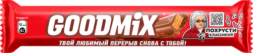 Батончик шоколадный GOODMIX Original Milk chocolate с хрустящей вафлей, 40г, крупный план