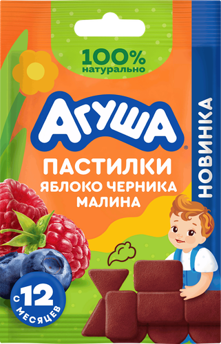 Пастилки фруктовые детские АГУША Конструктор, яблоко, черника и малина, с 12 месяцев, 12г, детальное фото