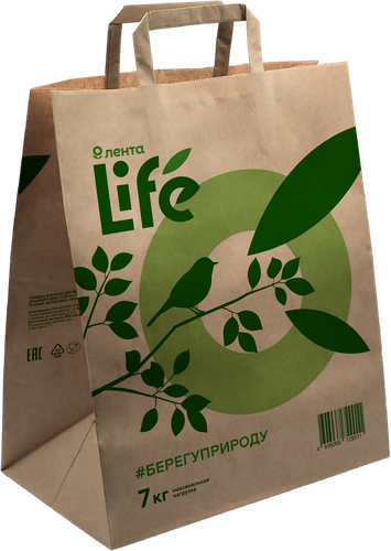 Пакет ЛЕНТА LIFE бумажный из крафт-бумаги 7кг, 45х35х15см, крупный план