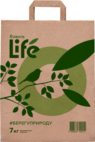 Пакет ЛЕНТА LIFE бумажный из крафт-бумаги 7кг, 45х35х15см, крупный план