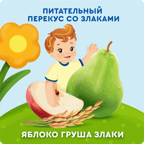 Пюре фруктово-злаковое детское АГУША Яблоко и груша со злаками, с 12 месяцев, 160г, картинка