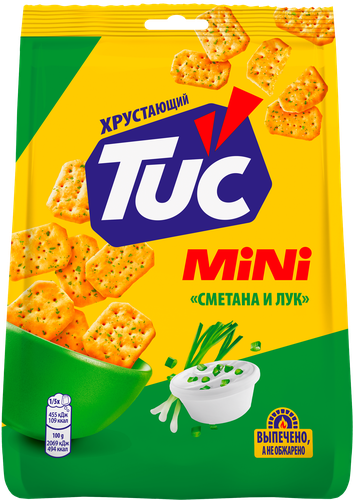 Крекер TUC Снек Мини со вкусом сметаны и лука, 110г, крупный план