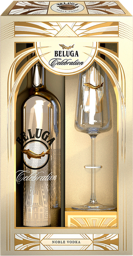 Водка BELUGA Celebration 40% с бокалом флют, п/у, 0.7л