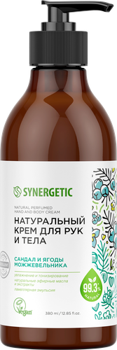 Крем для рук и тела SYNERGETIC Сандал и ягоды можжевельника, 380мл, изображение