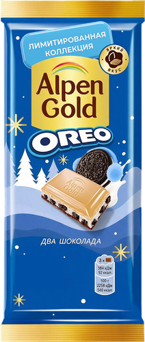 Шоколад молочный ALPEN GOLD Два шоколада с белым шоколадом, со вкусом ванили и кусочками печенья, 85г, детальное фото