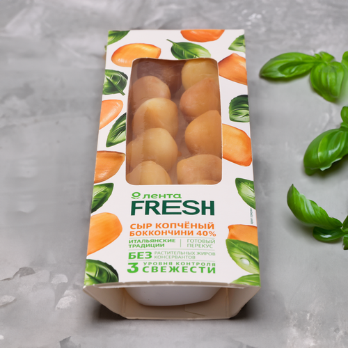 Сыр копченый Боккончини 40%, без змж, ЛЕНТА FRESH, 100г, вид