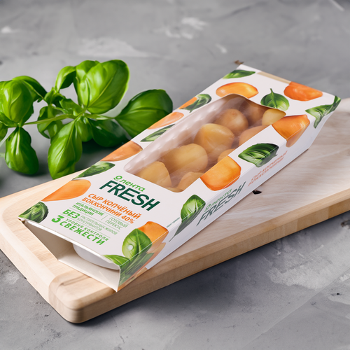 Сыр копченый Боккончини 40%, без змж, ЛЕНТА FRESH, 100г, вид