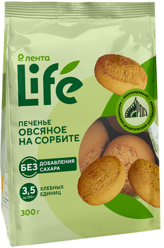 Печенье овсяное ЛЕНТА LIFE на сорбите, 300г, фотография