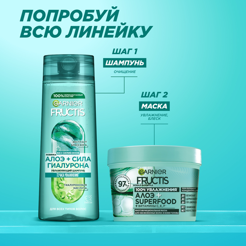 Шампунь для всех типов волос FRUCTIS Алоэ+Сила гиалурона увлажняющий, 400мл, изображение