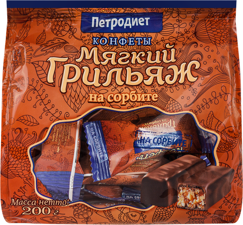 Конфеты ПЕТРОДИЕТ Мягкий грильяж, на сорбите, 200г, изображение