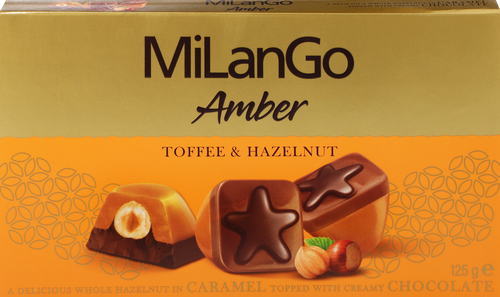 Конфеты SOLEN Milango amber с фундуком, карамельной нугой и молочным шоколадом, 125г, фото
