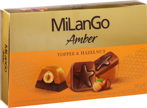 Конфеты SOLEN Milango amber с фундуком, карамельной нугой и молочным шоколадом, 125г, фотография