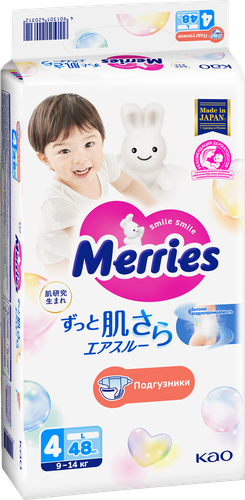 Подгузники MERRIES L 9–14кг, 48шт, вид