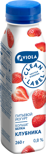 Йогурт питьевой VIOLA Clean Label с клубникой 0,8%, без змж, 260г, изображение