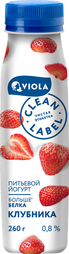 Йогурт питьевой VIOLA Clean Label с клубникой 0,8%, без змж, 260г, фото