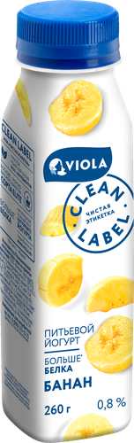 Йогурт питьевой VIOLA Clean Label с бананом 0,8%, без змж, 260г, детальное фото