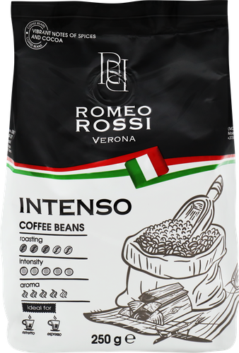 Кофе зерновой ROMEO ROSSI Intenso натуральный жареный, 250г, детальное фото