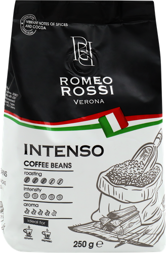 Кофе зерновой ROMEO ROSSI Intenso натуральный жареный, 250г, фотография
