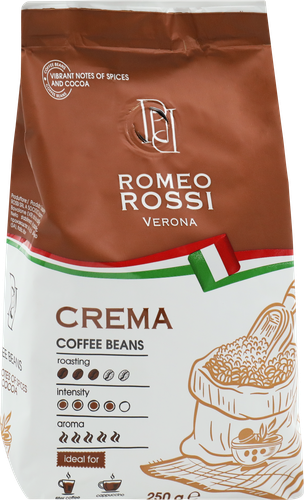 Кофе зерновой ROMEO ROSSI Crema натуральный жареный, 250г, фото