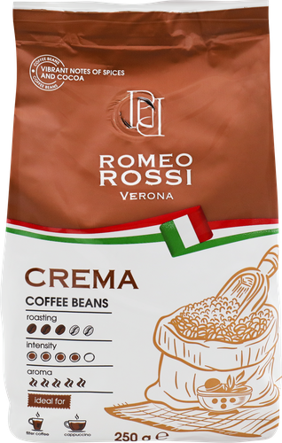 Кофе зерновой ROMEO ROSSI Crema натуральный жареный, 250г, фотография