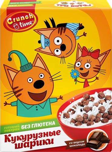 Готовый завтрак CRUNCH TIME Три кота, шарики с шоколадным вкусом, 170г, изображение
