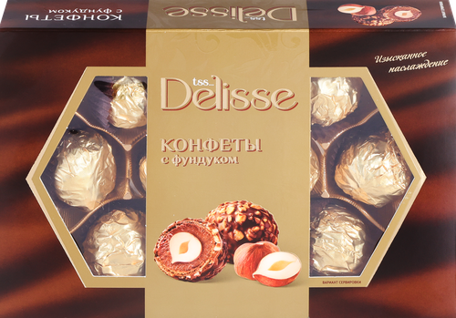 Конфеты DELISSE с молочным шоколадом и начинкой с фундуком, 125г, детальное фото