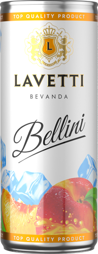 Сидр LAVETTI со вкусом беллини фруктовый ароматизированный газированный сладкий пастеризованный фильтрованный, 0.25л