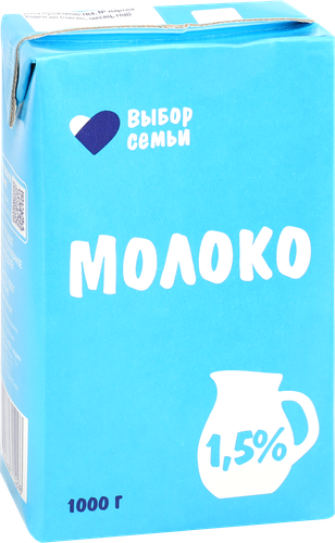 Молоко ультрапастеризованное ВЫБОР СЕМЬИ 1,5%, без змж, 1000г, картинка