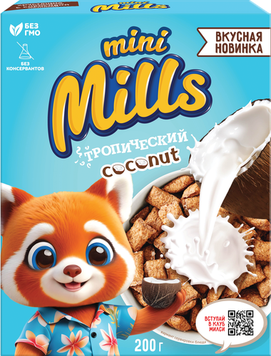 Готовый завтрак MINI MILLS Подушечки с кокосовой начинкой, 200г, детальное фото