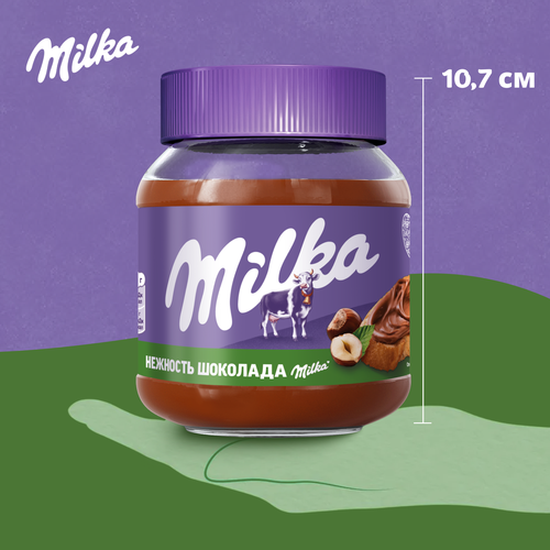 Паста шоколадно-ореховая MILKA с добавлением какао, 350г, крупный план