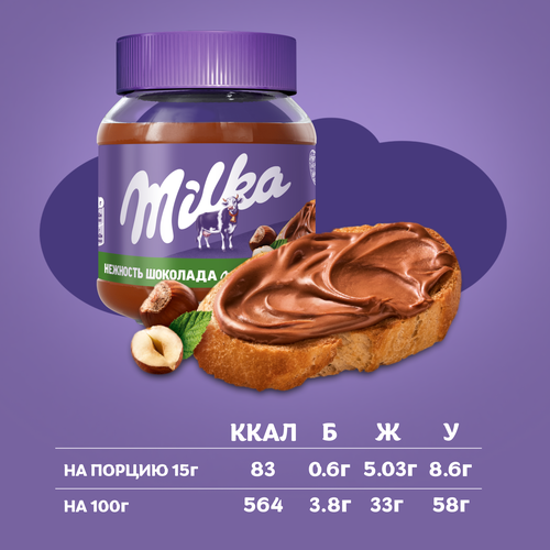 Паста шоколадно-ореховая MILKA с добавлением какао, 350г, детальное фото