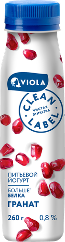Йогурт питьевой VIOLA Clean Label Гранат 0,8%, без змж, 260г, картинка